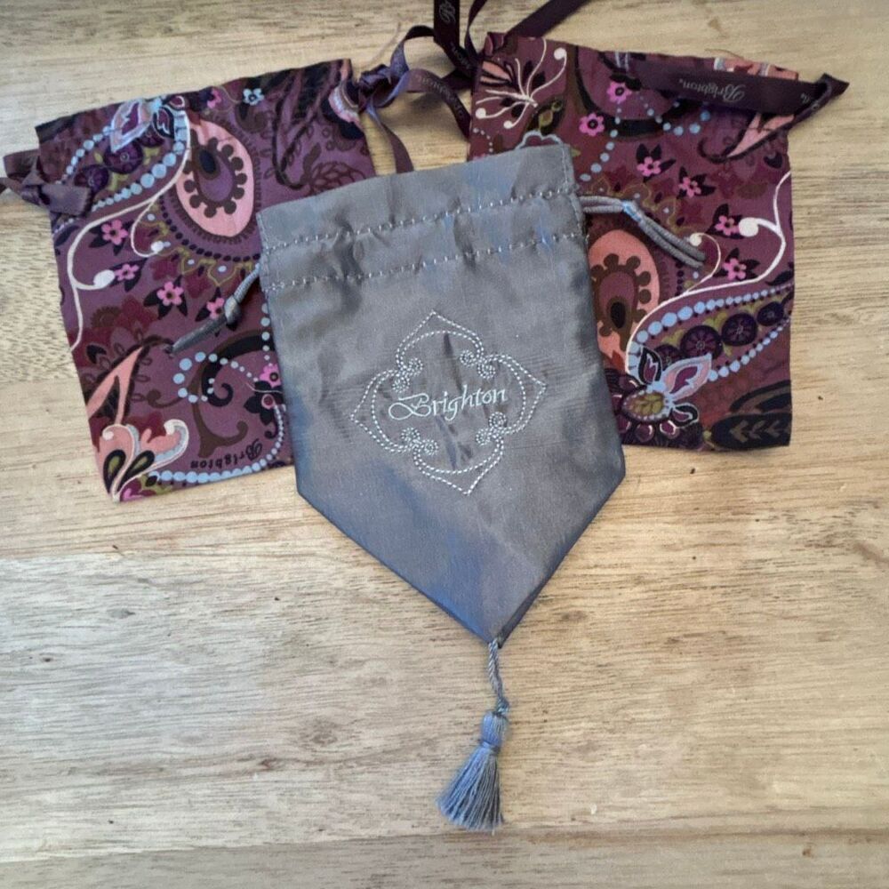 3 Brighton jewelry Gray silky purple fabric pouches